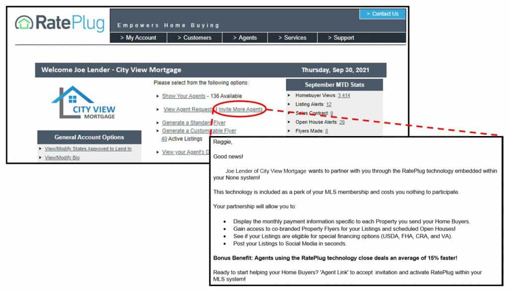 RatePlug agent invitation shown to a real estate agent